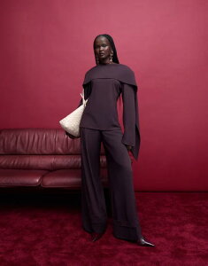 �G�C�\�X ���f�B�[�X �{�g���X �J�W���A���p���c ���C�h���b�O ASOS DESIGN cuffed wide leg tailored pants in plum �v����