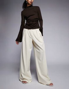 �G�C�\�X ���f�B�[�X �{�g���X �J�W���A���p���c ���C�h���b�O �v���[�c ASOS DESIGN tailored pleated wide leg pants in ecru - part of a set Ecru �G�N����