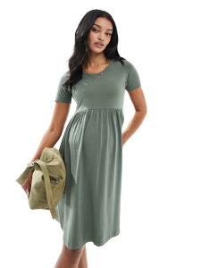 �}�}���C�V�A�X ���f�B�[�X �g�b�v�X �����s�[�X �~�j T�V���c �}�^�j�e�B Mama.licious Mamalicious Maternity mini smock t-shirt dress Agave green �O���[��