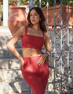 �t�H�[�X&���b�N���X ���f�B�[�X �g�b�v�X �V���c �R�b�g�� �j�b�g 4th & Reckless x Luana Barron cotton rich knit square neck beach top - part of a set RED ���b�h