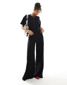 �~�X�Z���t�t���b�W ���f�B�[�X �{�g���X �J�W���A���p���c ���C�h���b�O Misselfridge soft rib wide leg pants Black �u���b�N