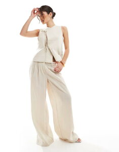 ���F�����[�_ ���f�B�[�X �{�g���X �J�W���A���p���c ���C�h���b�O Vero Moda pleat front wide leg pants in cream - part of a set Oatmeal �I�[�g�~�[��