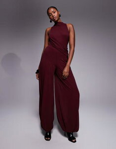 �G�C�\�X ���f�B�[�X �g�b�v�X �W�����v�X�[�c �p���c ASOS DESIGN peplum balloon pants jumpsuit in wine ���C��