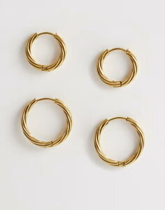 �G�C�\�X ���f�B�[�X �A�N�Z�T���[ �s�A�X�E�C�������O T�V���c ASOS DESIGN waterproof stainlessteel pack of 2 small hoops in twisted gold tone GOLD �S�[���h