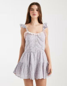�R�b�g���I�� ���f�B�[�X �g�b�v�X �����s�[�X �t�����[�� �~�j �t�����[ Cotton boho mini dress in isabella floral ISABELLE FLORAL PINK �s���N