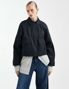 �G�C�\�X ���f�B�[�X �A�E�^�[ �R�[�g �R�b�g�� ASOS DESIGN cotton blend utility pocket shortrench coat with waterepellent finish Navy �l�C�r�[