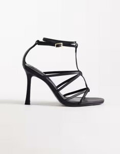 �G�C�\�X ���f�B�[�X �V���[�Y �T���_�� �q�[�� ASOS DESIGNatalia caged T bar higheel sandals Black �u���b�N