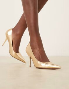 �G�C�\�X ���f�B�[�X �V���[�Y �p���v�X �q�[�� ASOS DESIGN Wide Fit Perth pointed toe stiletto higheeled pumps GOLD �S�[���h