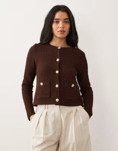 �~�X�Z���t�t���b�W ���f�B�[�X �A�E�^�[ �J�[�f�B�K�� �j�b�g Misselfridge textured knit button up cardigan in chocolate �`���R���[�g