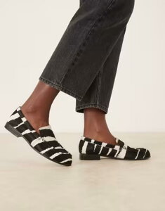 �G�C�\�X ���f�B�[�X �V���[�Y �X���b�|���E���[�t�@�[ �v�����g ���U�[ ASOS DESIGN Melva premium clean round toe loafers in hair on realeather with zebra print Zebra print �A�j�}��
