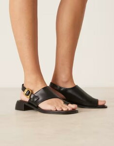 �G�C�\�X ���f�B�[�X �V���[�Y �T���_�� �A�V�����g���[ �q�[�� ASOS DESIGN Farrow asymmetric toe loop heeled sandals Black �u���b�N