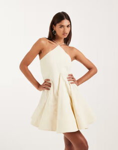 �G�C�\�X ���f�B�[�X �g�b�v�X �����s�[�X �~�j �X�J�[�g �z���^�[ ASOS DESIGN structured halter volume skirt mini dress Cream �N���[��