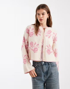 �~�X�Z���t�t���b�W ���f�B�[�X �A�E�^�[ �J�[�f�B�K�� �t�����[ Misselfridge blanket stitch cardigan with florals PINK �s���N