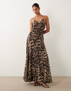 �G�C�\�X ���f�B�[�X �g�b�v�X �����s�[�X �A�j�}���� �v�����g ���b�V�� �}�L�V ASOS DESIGN mesh maxi dress with seam detailing in animal print �A�j�}��