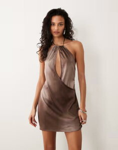 ���[�e�� ���f�B�[�X �g�b�v�X �����s�[�X �~�j �z���^�[ Motel Veslina keyhole halter mini dress BROWN �u���E��