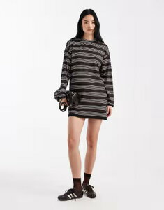 �G�C�\�X ���f�B�[�X �g�b�v�X �����s�[�X �~�j ASOS DESIGN long sleeve double layer mini dress in chocolate stripe Chocolate Stripe �`���R���[�g