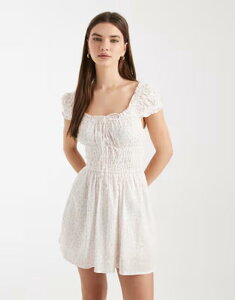 �R�b�g���I�� ���f�B�[�X �g�b�v�X �����s�[�X �~�j Cotton jasmine short sleeve mini dress in kristen daisy peach KRISTEN DAISY PEACH �s�[�`