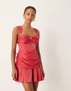 �t�H�[���u�A���h������ ���f�B�[�X �g�b�v�X �����s�[�X �h���[�v �~�j For Love & Lemons drape bow detailow back mini dress RED ���b�h