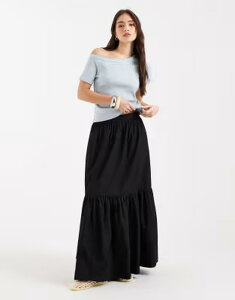 �G�C�\�X ���f�B�[�X �{�g���X�J�[�g �e�B�A�[�h �}�L�V ASOS DESIGN single tiered boho maxi skirt Black �u���b�N