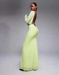 �G�[�G�t�A�[���G�� ���f�B�[�X �g�b�v�X �����s�[�X �I�[�v���o�b�N �}�L�V AFRM Talmo long sleeve boatneck maxi dress with open back detail in citrus pin dot CITRUS PIN DOT