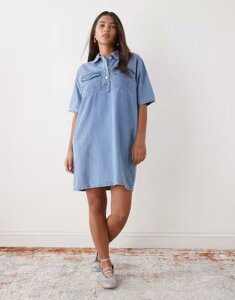 �m�C�W�[���C ���f�B�[�X �g�b�v�X �����s�[�X �f�j�� Noisy May oversized boxy denim dress with pockets in light Blue Denim �f�j��