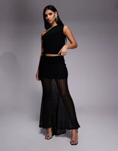 �G�C�\�X ���f�B�[�X �{�g���X�J�[�g �}�L�V ASOS DESIGN flocked fishtail maxi skirt dot Black Spot �u���b�N