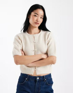 �G�C�\�X ���f�B�[�X �A�E�^�[ �J�[�f�B�K�� �j�b�g ASOS DESIGN fluffy knit cardigan with frog closures in ecru �G�N����