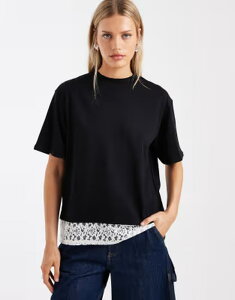 �G�C�\�X ���f�B�[�X �g�b�v�X T�V���c �I�[�v���o�b�N ���[�X ASOS DESIGN short sleeve with open back with lace top Black �u���b�N