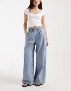 ���F�����[�_ ���f�B�[�X �{�g���X �f�j���p���c ���C�h���b�O �W�[���Y Vero Moda Valeria mid rise wide leg pull on jeans in light blue wash Light Blue Denim �f�j��