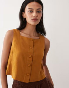 �m�[�o�f�B�[�Y �`���C���h ���f�B�[�X �g�b�v�X �V���c ���l�� Nobody's Child Sammie linen blend button frontop in tobacco - part of a setobacco