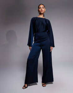 �G�C�\�X ���f�B�[�X �g�b�v�X �W�����v�X�[�c �T�e�� ASOS DESIGN satin batwing bias waisted jumpsuit Navy �l�C�r�[