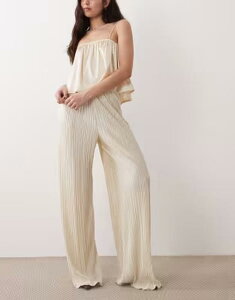 �G�C�\�X ���f�B�[�X �{�g���X �J�W���A���p���c ���C�h���b�O ASOS DESIGN plisse wide leg pants in cream - part of a set Ivory �A�C�{���[