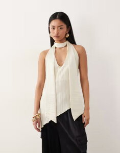 �G�C�\�X ���f�B�[�X �g�b�v�X �V���c �A�V�����g���[ ASOS DESIGN super scoop scarf plisse asymmetric longline top in cream - part of a set Ivory �A�C�{���[