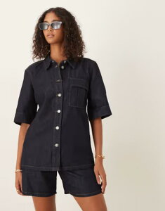 �W�F�C�f�B�[���C ���f�B�[�X �g�b�v�X �V���c �f�j�� JDY short sleeve shirt in dark blue denim - part of a set MID BLUE �u���[