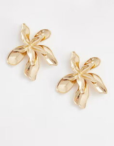 �G�C�\�X ���f�B�[�X �A�N�Z�T���[ �s�A�X�E�C�������O �t�����[�� �t�����[ ASOS DESIGN floral stud earrings withalf brushed goldesign tone GOLD �S�[���h