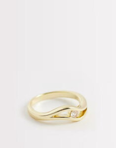 �G�C�\�X ���f�B�[�X �A�N�Z�T���[ �����O ASOS DESIGN dainty ring with wave and cubic zirconia stone GOLD �S�[���h