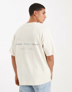 �W���b�N �A���h �W���[���Y �����Y �g�b�v�X T�V���c �v�����g Jack & Jones 200gsm heavyweight oversize T-shirt with back print Antique White �z���C�g