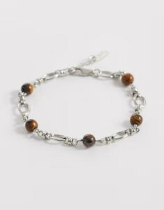 �G�C�\�X �����Y �A�N�Z�T���[ �u���X���b�g�E�o���O���E�A���N���b�g ASOS DESIGN stationed semi-precious tigers eye stone and link chain braceletone SILVER �V���o�[