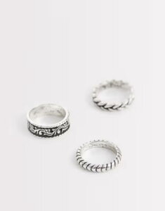 �G�C�\�X �����Y �A�N�Z�T���[ �����O ASOS DESIGN 3 pack textured and patterned band rings tone SILVER �V���o�[