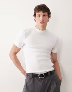 �G�C�\�X �����Y �g�b�v�X T�V���c �n�C�l�b�N ASOS DESIGN slim T-shirt withigh neck rib WHITE �z���C�g