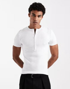 �G�C�\�X �����Y �g�b�v�X T�V���c �w�����[�l�b�N ASOS DESIGN muscle fit-shirt withenley neck rib WHITE �z���C�g