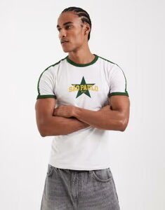 �G�C�\�X �����Y �g�b�v�X T�V���c �O���t�B�b�N ASOS DESIGN muscle fit ringer t-shirt with So Paulo graphic Nimbus �z���C�g