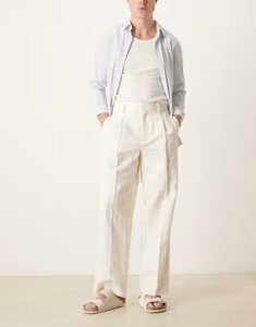 �G�C�\�X �����Y �{�g���X �J�W���A���p���c ���C�h���b�O �v���[�c ���l�� ASOS DESIGN smart pleated linen rich wide leg pants WHITE �z���C�g