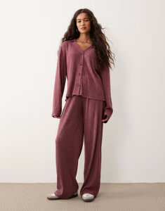 �G�C�\�X ���f�B�[�X �{�g���X �J�W���A���p���c ���C�h���b�O ASOS DESIGN Supersoft brushed rib wide leg pants - part of a set Burgundy �o�[�K���f�B