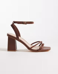 �����h�����x�� ���f�B�[�X �V���[�Y �T���_�� �q�[�� London Rebel Ash strappy mid block heeled sandals in chocolate Choc �A�b�V��