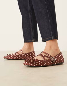 ���C�h ���f�B�[�X �V���[�Y �p���v�X �h�b�g�� �h�b�g RAID Varley ballet flats polka dot Brown satin �u���E��