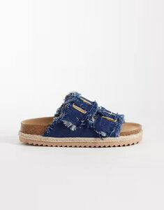 �T�E�X�r�[�` ���f�B�[�X �V���[�Y �T���_�� �f�j�� South Beach double bucklespadrille sandals in frayedark blue denim BLUE DENIM �f�j��