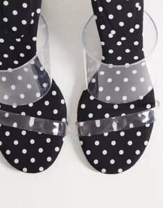 �G�C�\�X ���f�B�[�X �V���[�Y �T���_�� �h�b�g �q�[�� ASOS DESIGN Hennie double strap mid heeled wedge sandals in polka dots CLEAR/POLKA DOTS