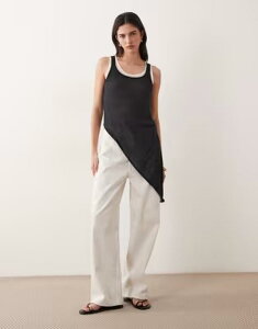 �G�C�\�X ���f�B�[�X �g�b�v�X �^���N�g�b�v �A�V�����g���[ �j�b�g ASOS DESIGN knit-look double layer asymmetric longline tank top and ecru Black & ecru �G�N����