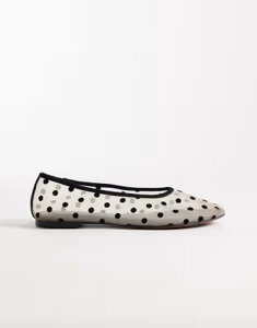 �G�C�\�X ���f�B�[�X �V���[�Y �p���v�X �h�b�g�� �h�b�g ���b�V�� ASOS DESIGN Lawn ballet flats in polka dot mesh NATURAL �h�b�g